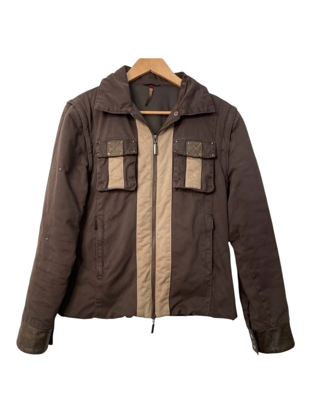 Alysi shaket cotton jacket removable long sleeves neutral tones brown beige 8